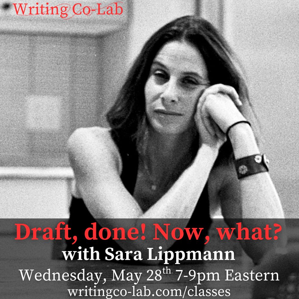 Draft, done! Now, what? with Sara Lippmann
Wednesday, May 28th 7-9pm Eastern
writingco-lab.com/classes