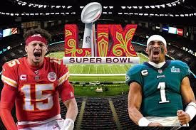 This is a promo picture for Superbowl 59, featuring the two starting quarterbacks Mahomes (Kansas City Chiefs) and Jaylen Hurts (Philadelphia Eagles). 