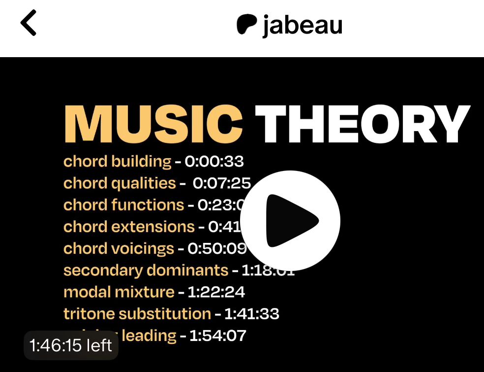 index of a two-hour music theory patreon video by Jabeau 
