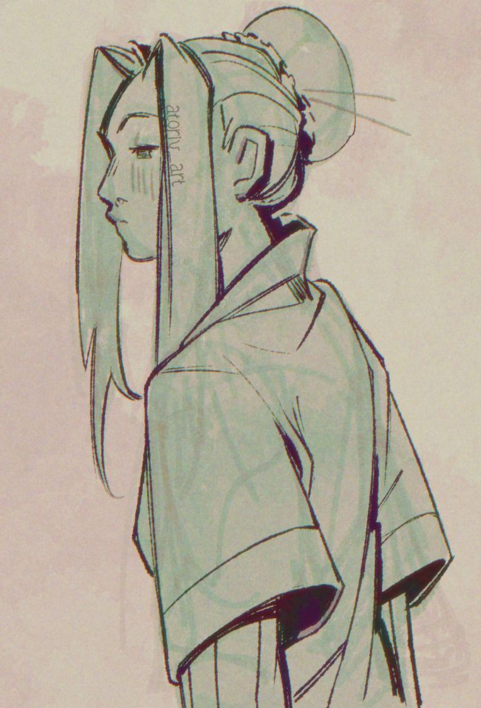 A drawing of Haku from Naruto. He is seen partially from the back, looking towards the distance with determination. The colors are tones of green.
