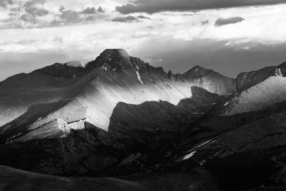 Late evening shadow cast on Longs Peak in Rocky Mountain National Park, Colorado.