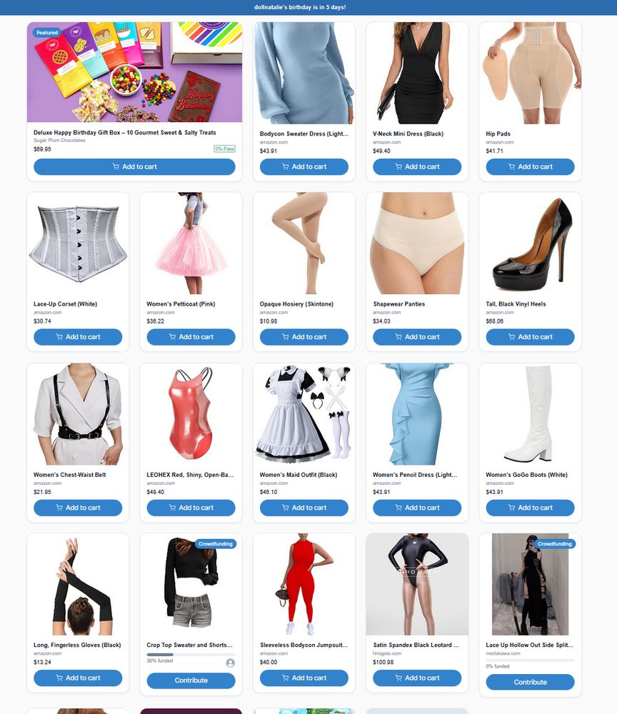 a screenshot of Natalie's throne wishlist.