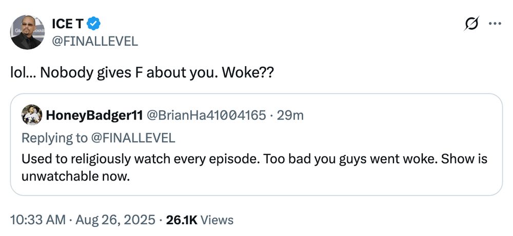 Ice-T quote tweeting HoneyBadger11: 