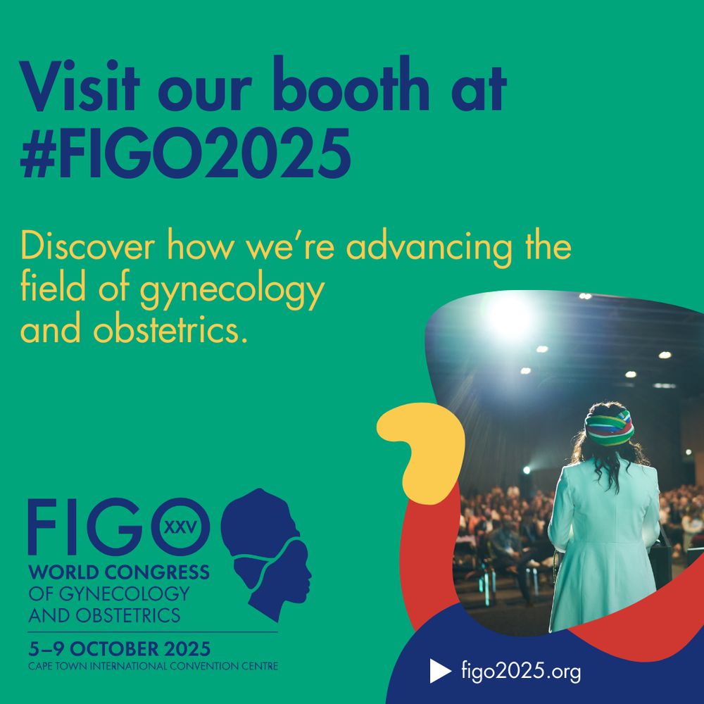 image of woman presenting to audience with text 'visit our booth at FIGO 2025'