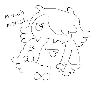 the demon munches on an annoyed mordred's head. munch munch