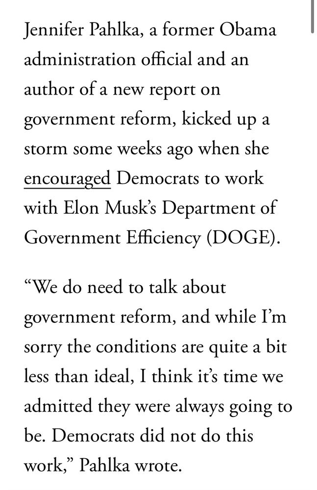 Jennifer Pahlka, a former Obama administration offcial and an author of a new report on government reform, kicked up a storm some weeks ago when she encouraged Democrats to work with Elon Musk's Department of Government Efficiency (DOGE). 