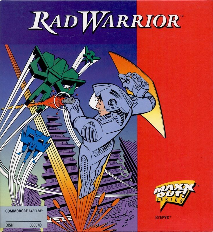 Cover for the American release of The Sacred Armour of Antiriad, which was renamed Rad Warrior and published by Epyx with new cover art by unknown artist