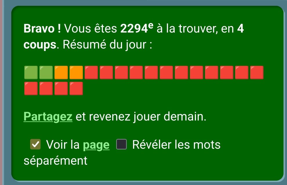 J'ai trouvé #pedantix nº1126 en 4 coups !
🟩🟩🟧🟧🟥🟥🟥🟥🟥🟥🟥🟥🟥🟥🟥🟥🟥🟥🟥🟥