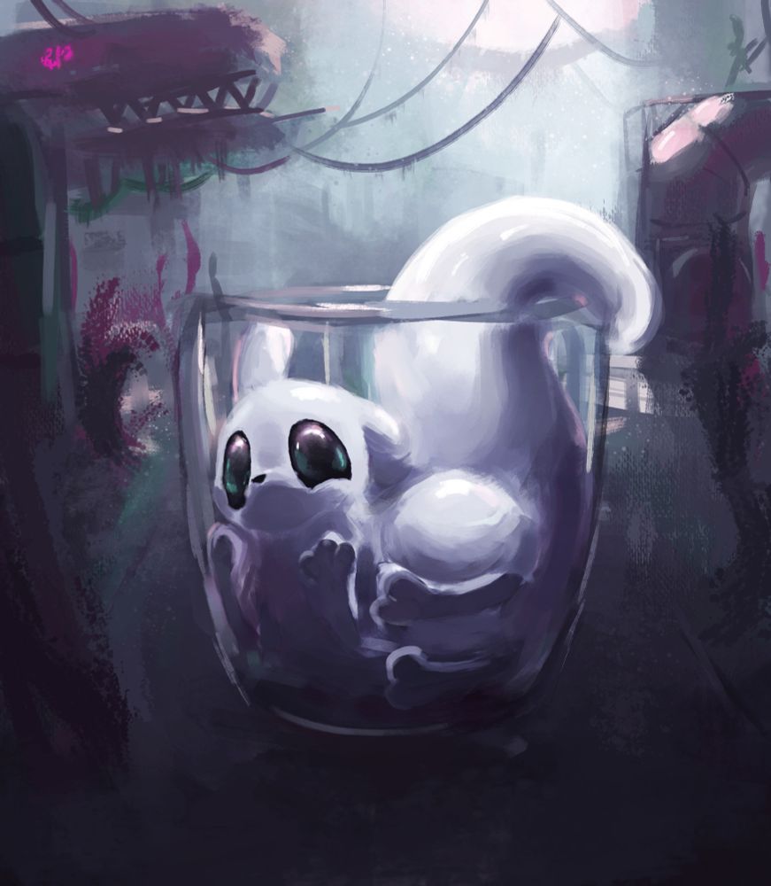 slugcat sitting in a glass