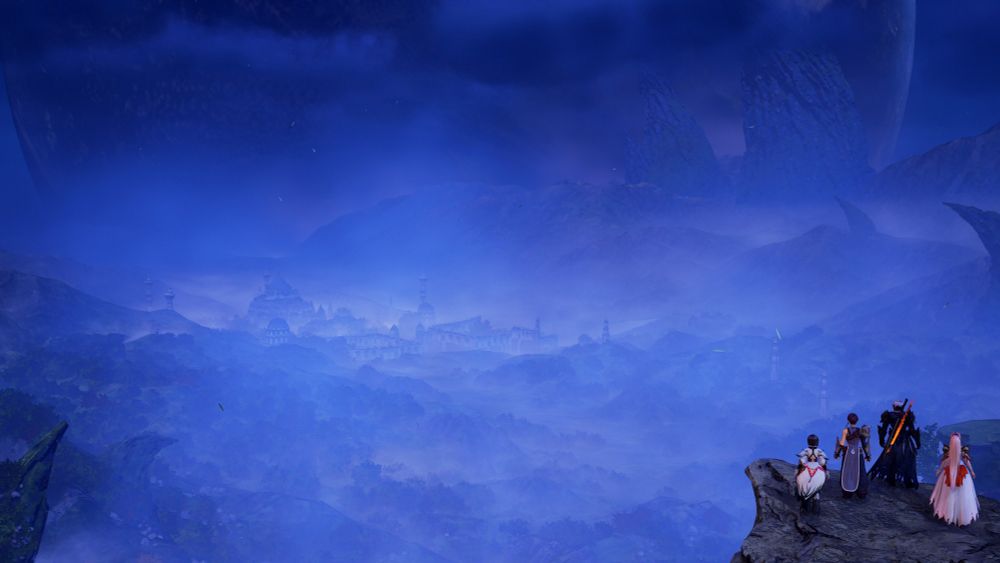 The party at overseer hill, looking over towards Viscint in the distance, at night. 