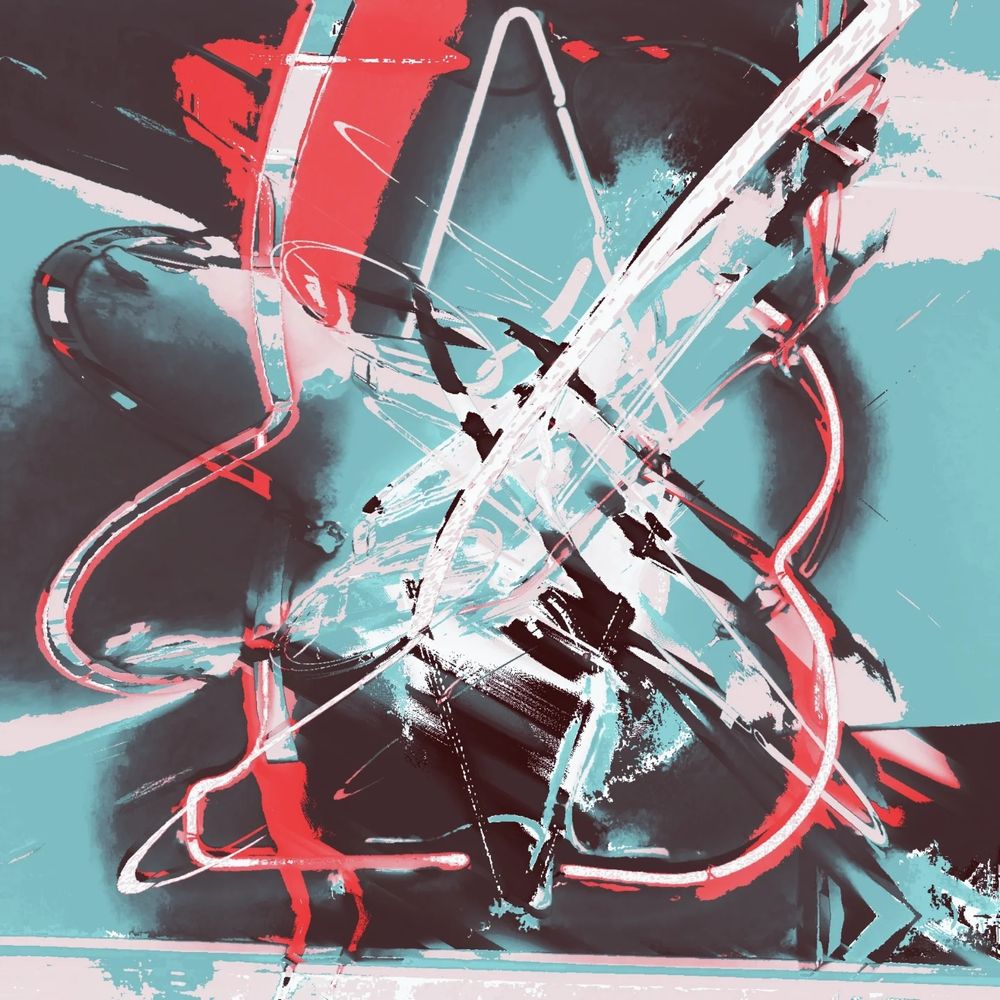 Abstract blue, red, and black glitch art