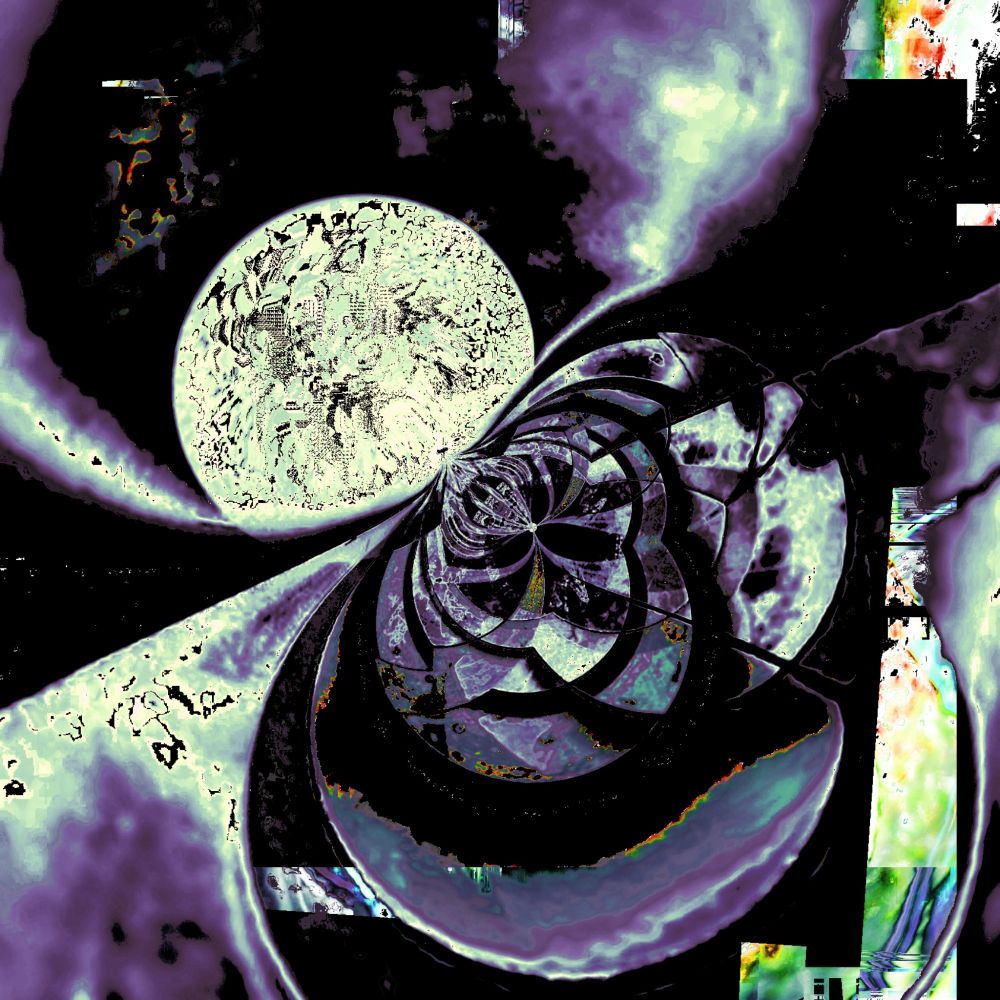 Glitch art in purple and green