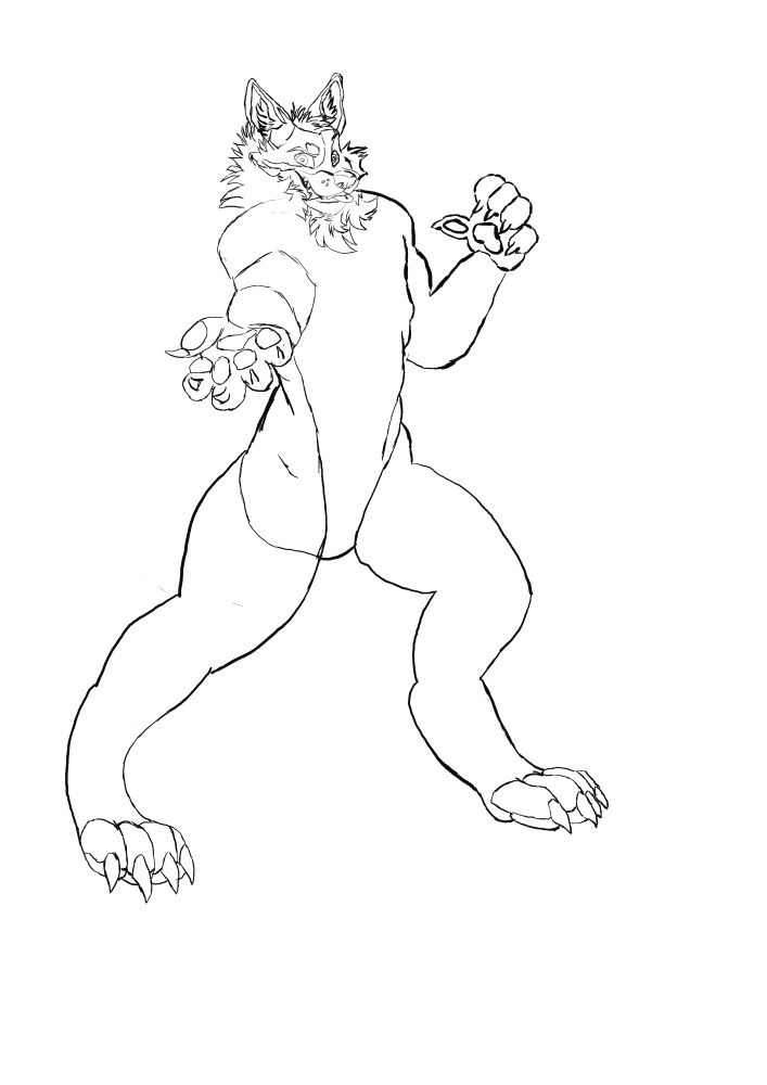 Sketch of Blouie the Blue Heeler in Weretober form.