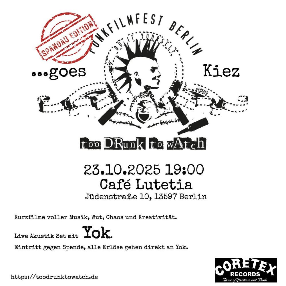 Veranstaltungsplakat für das Punkfilmfest in Spandau m 23.10.2025.