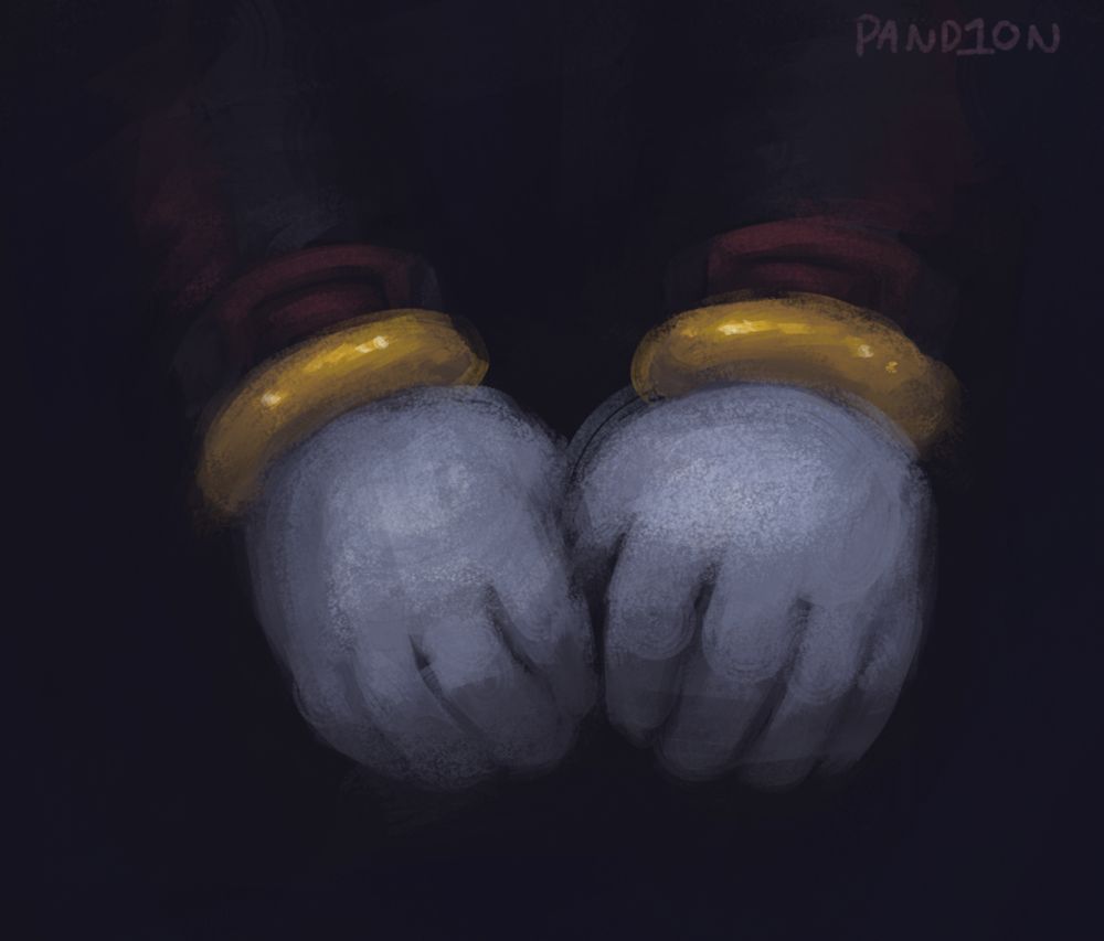 Digital painting of Shadow the Hedgehog's hands.
