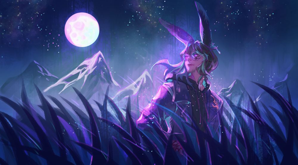 A commissioned landscape piece of Kel standing in a field while he looks at the moon. Commissioned from Dawn at https://vgen.co/DAWNLingchen.

Dawn's bsky: https://bsky.app/profile/dawnlingchen.bsky.social