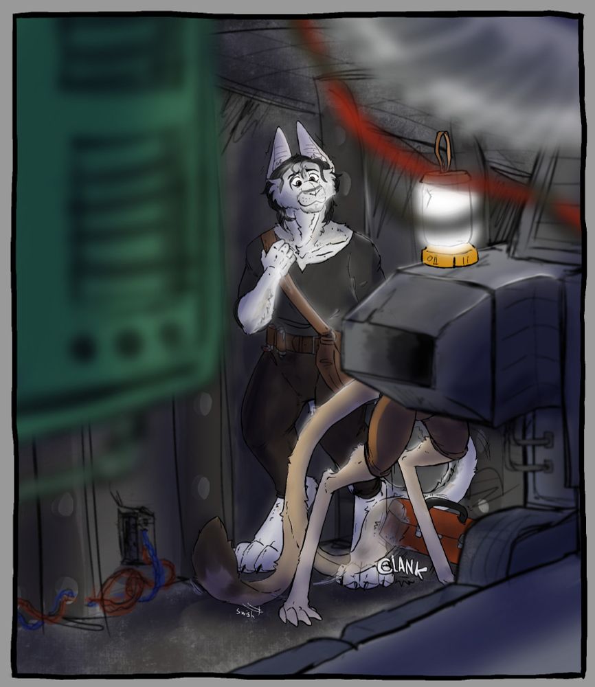 foxcat ben drops his toolbox at the sight of rey. it makes a 'clank!' noise