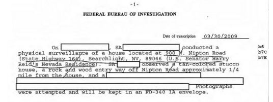 2009 FBI records indicating surveillance of a home apparently owned by Sen. Harry Reid.