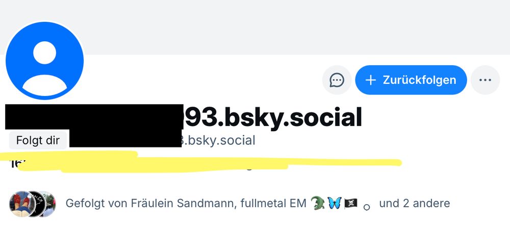 Screenshot eines Accounts ohne eigene Postings, ohne Profilbild und ohne "Bio" in der Angaben über persönliche Interessen stehen. 