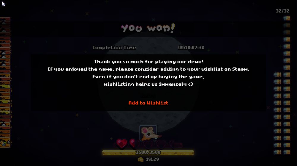 Screenshot of win screen for browser game "Space Rats" on Opera GX