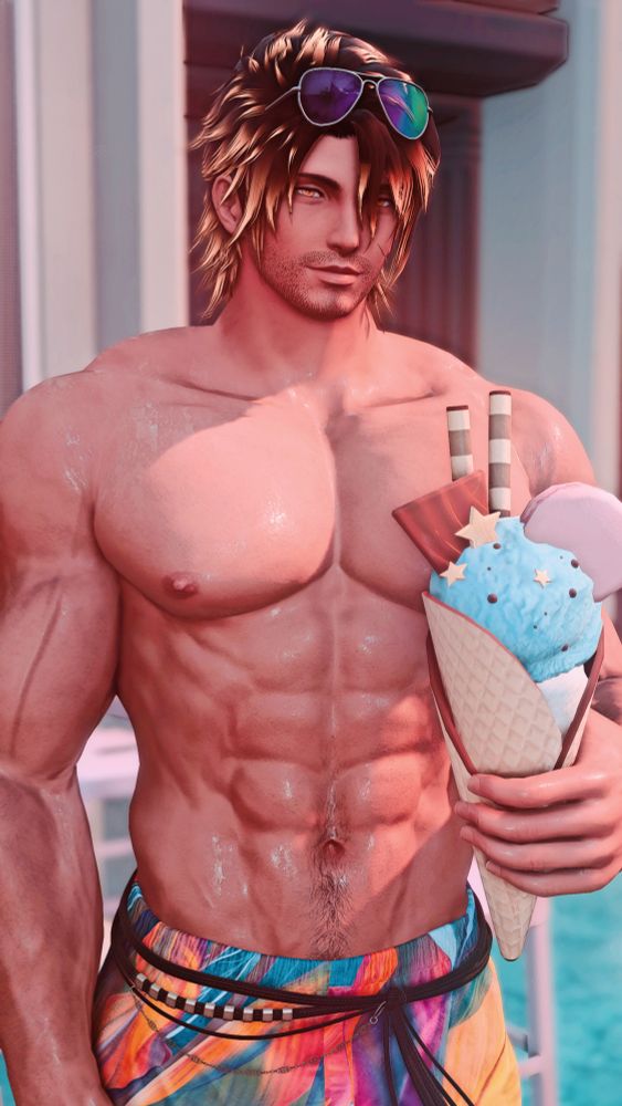 Midlander Hyur holding an Ice Cream