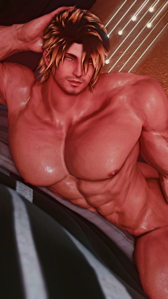 Male hyur chilling on the bed