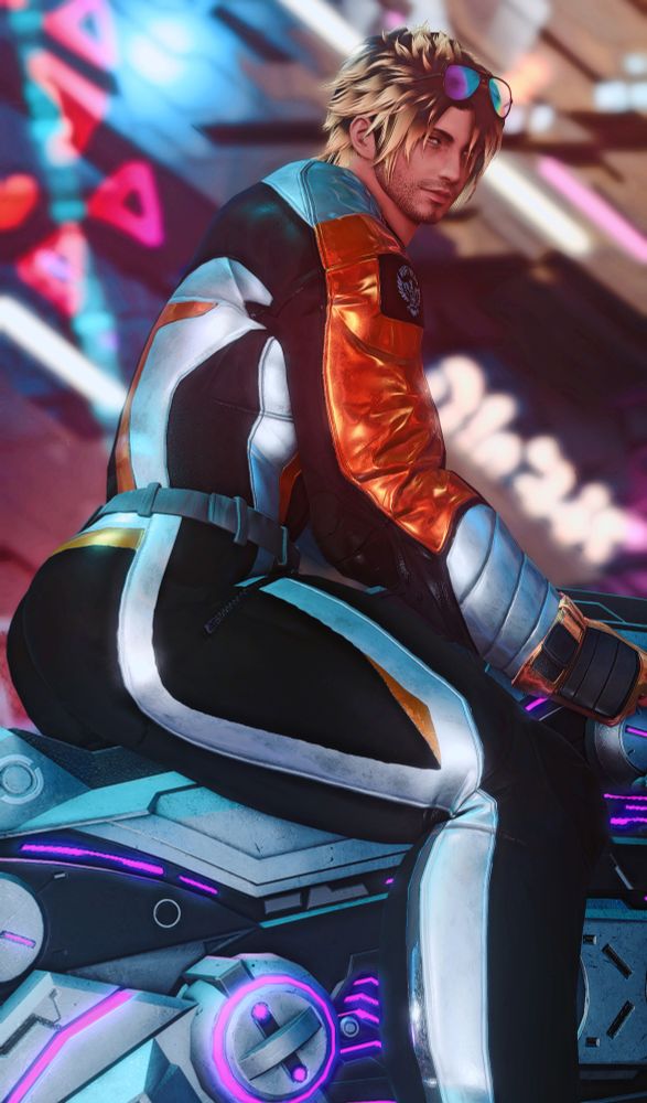 Hyur Midlander riding a motorbike 
