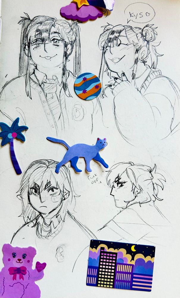 Various sketches of my ocs reynante and Naoise in their younger years. Currently presenting as girls  