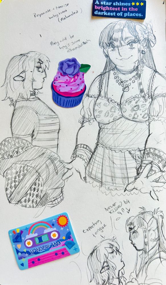 Various sketches of my ocs reynante and Naoise in their younger years. Currently presenting as girls 