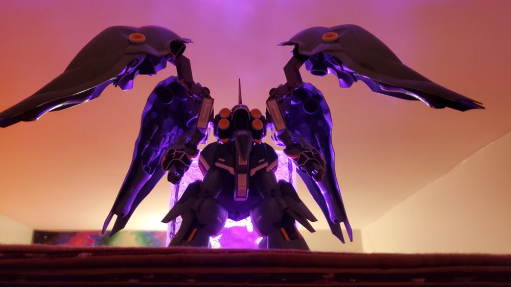 Current placement for the model kit, atop my display case in front of my fluid LED light