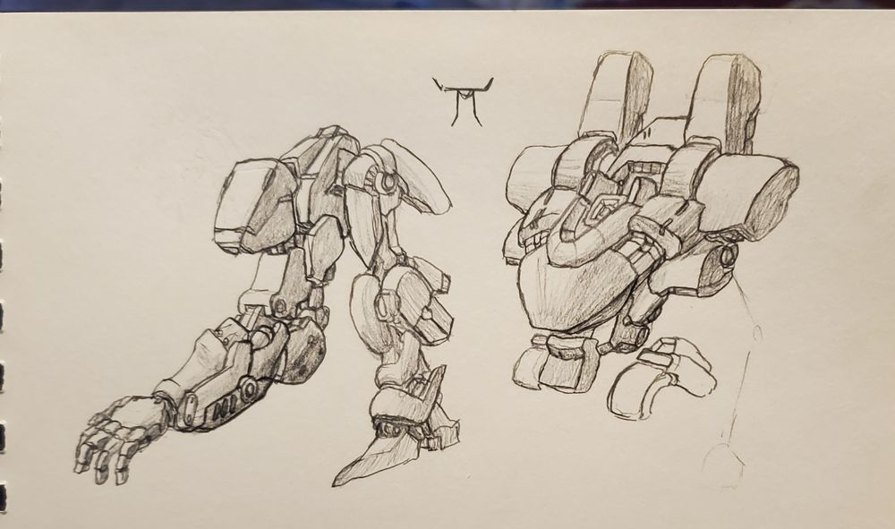 Arm, leg and torso style sketching, in pencil. Focused on complex shape interplay, mixing different styles into a coherent silhouette