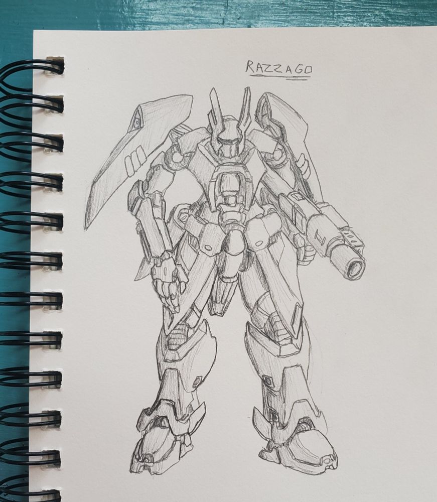 'Razzago' Weird lil mech guy with posture problems carrying a bazooka tucked under it's arm. Done as a warmup