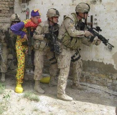 A clown amongst troops.
