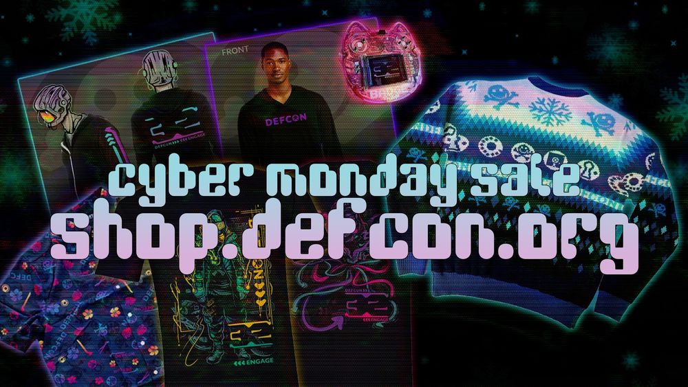 image of some of the items on offer in the DEF CON Cyber Modnay sale at shop.defcon.org