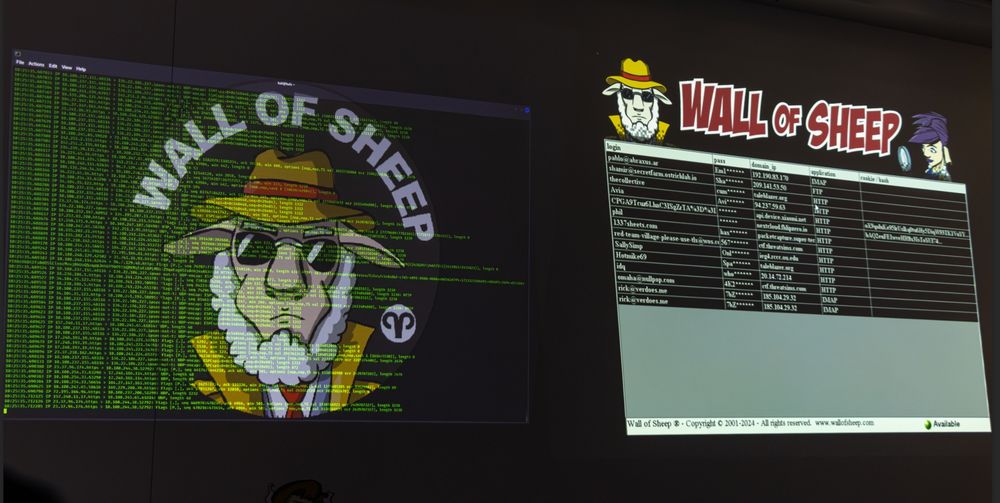 Image of the Packet Hacking Village's Wall of Sheep from DEF CON 32