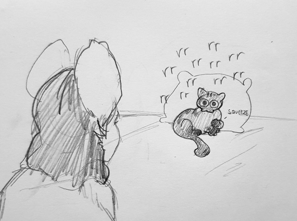 Brelly turns around and see Kisse, her father's cat, purring and squeezing her paws while watching Brelly make tiddy videos. She looks proud and joyful. Kisse is being supportive, not lewd.