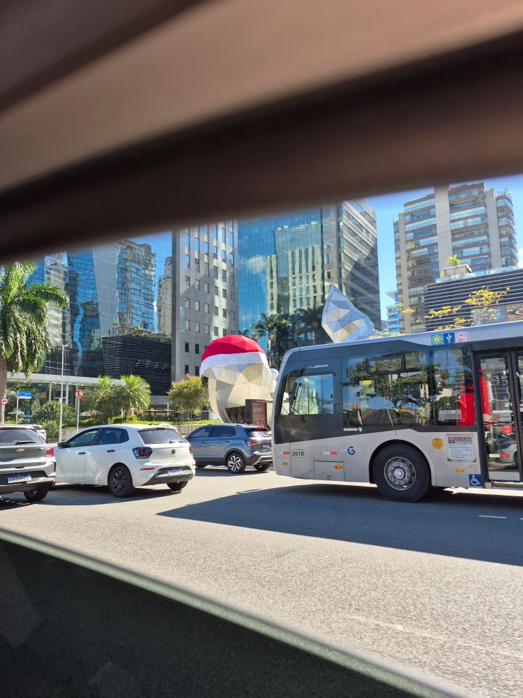Foto da baleia da faria lima de chapéu de natal