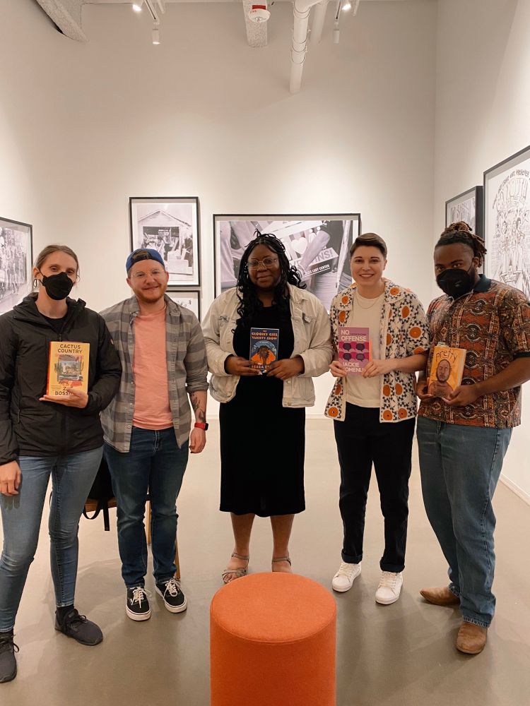 Five memoir authors holding copies of their books