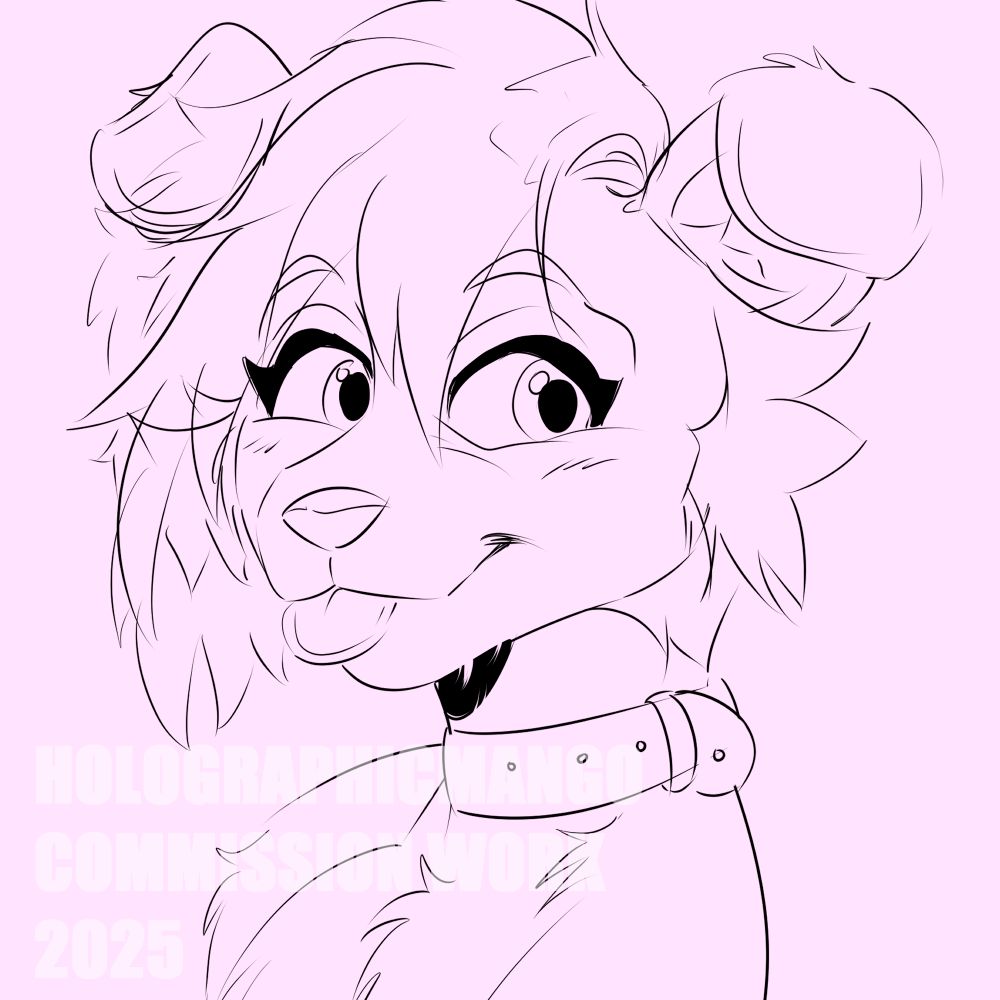 digital sketch of a dog character on a light pink background.