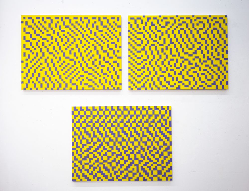Atkinson Triptych in Yellow and Lavender, three panels
