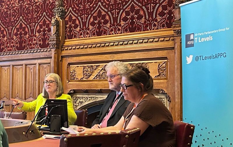 Jacqui Smith, Lord Lucas and Jenifer Burden from Gatsby seated at a roundtable in a committee room at the House of Lords
