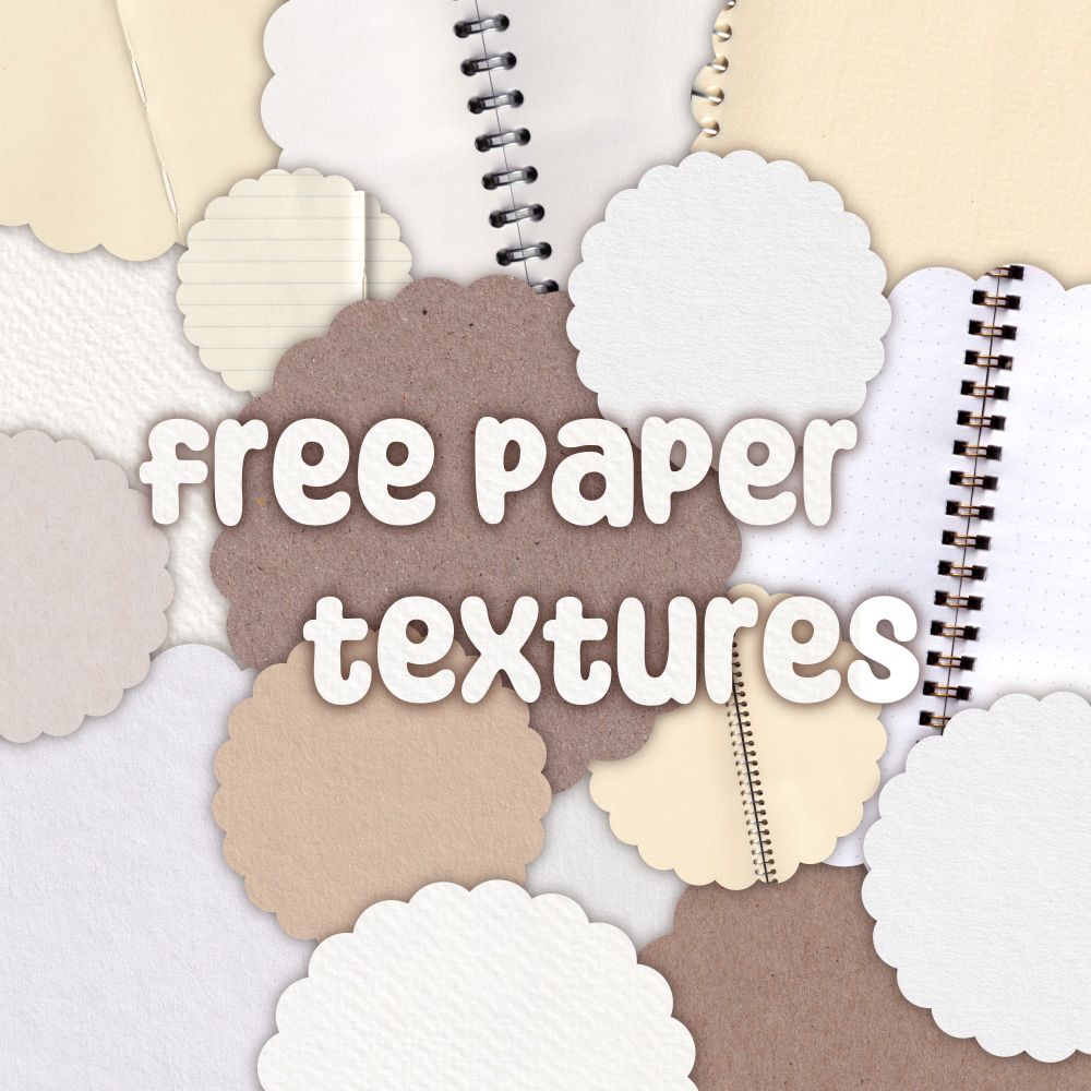 A digital image made out of cutouts showing various paper textures. Text on the top says "free paper textures".