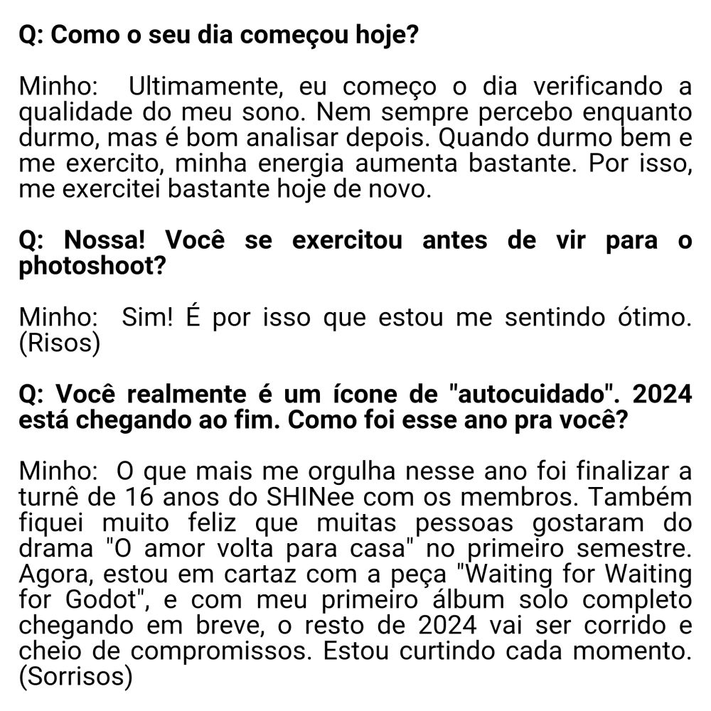Tradução da entrevista de Minho para DAZED KOREA 