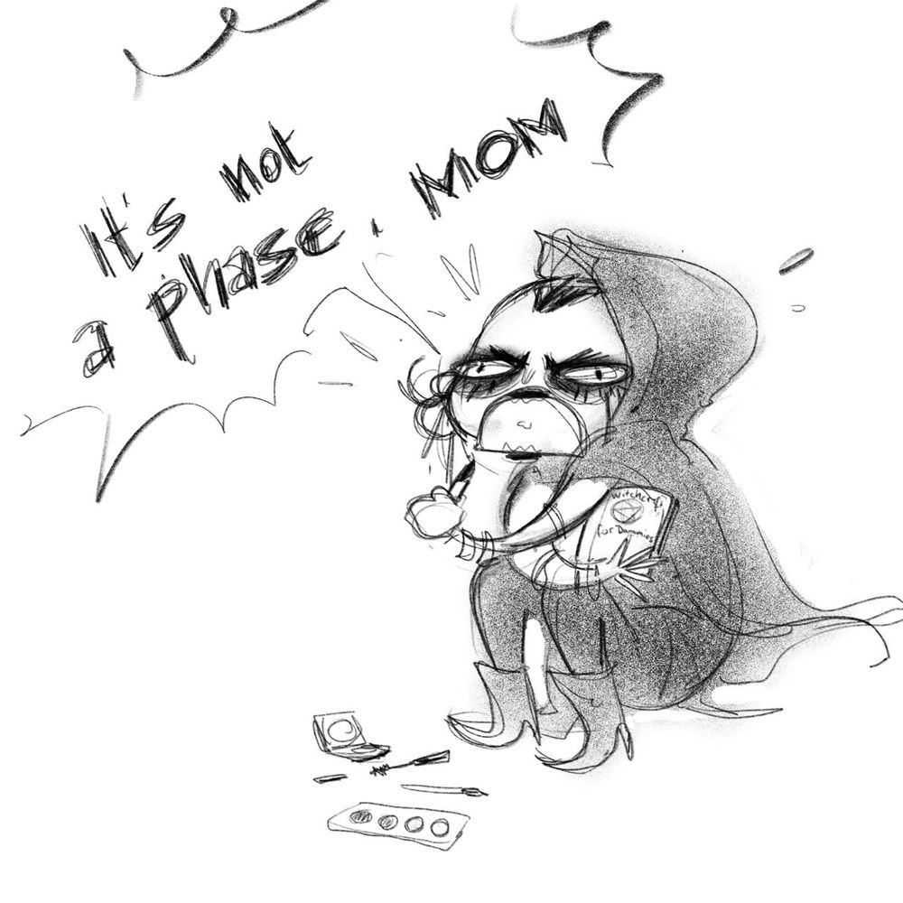 Little sketch of human warlock being a big baby