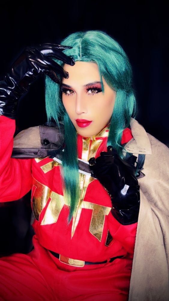 Four images of Mom Milph cosplaying as Cima Garahau from Mobile Suit Gundam 0083: Stardust Memory