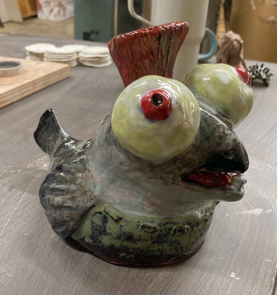 Ceramic sculpture of Lil’ Buddy small fry salmonid from Splatoon