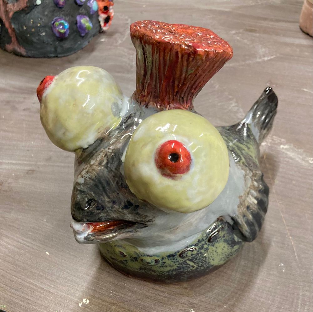 Ceramic sculpture of Lil’ Buddy small fry salmonid from Splatoon