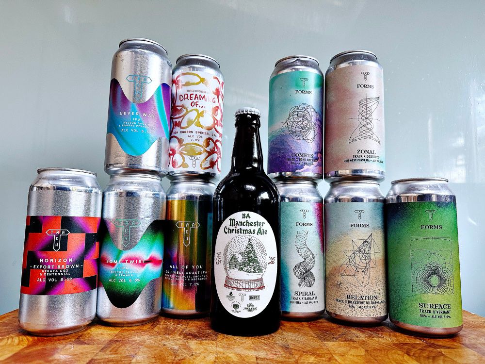 10 cans of Track beers and a bottle of Manchester Christmas Ale.