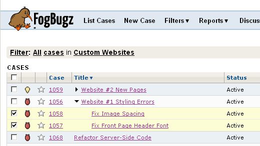 A screenshot of FogBugz bug tracking app 