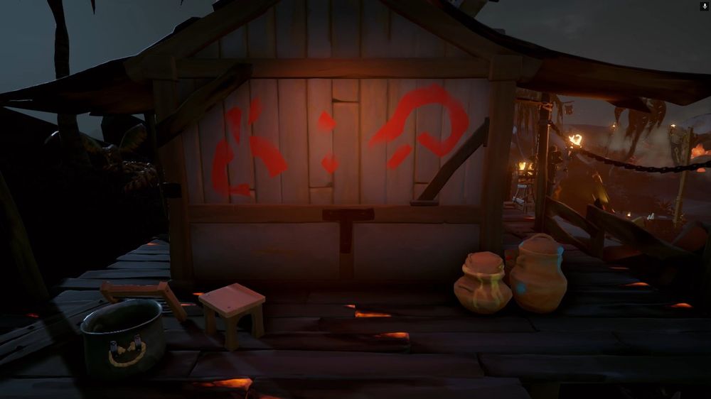 Red painted skeleton runes, drawn on the side of a wall in a shopkeeper cabin at Morrow's Peak Outpost.

Here's the translation of the runes we do know from left to right:

DEATH TO (Unknown rune only featured before in the Scar of Cursed Bone)